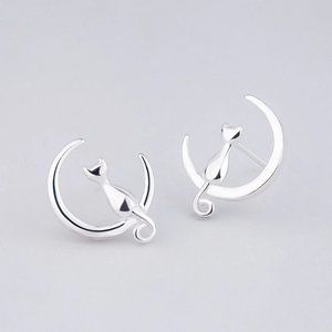 Pendientes Plata Ley 925 Celtic Cat Moon Con Cristal - Regalo Mujer, Estilo Nórdico, VONALA